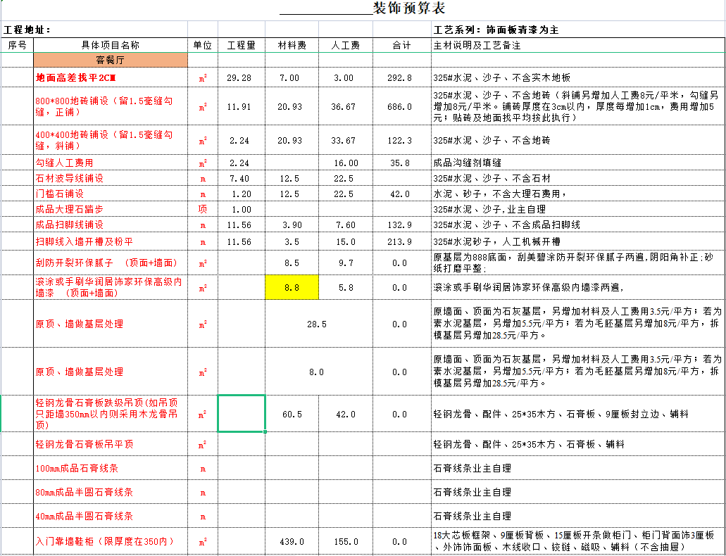廈門裝修預算_廈門室內裝修報價單_廈門裝修報價表
